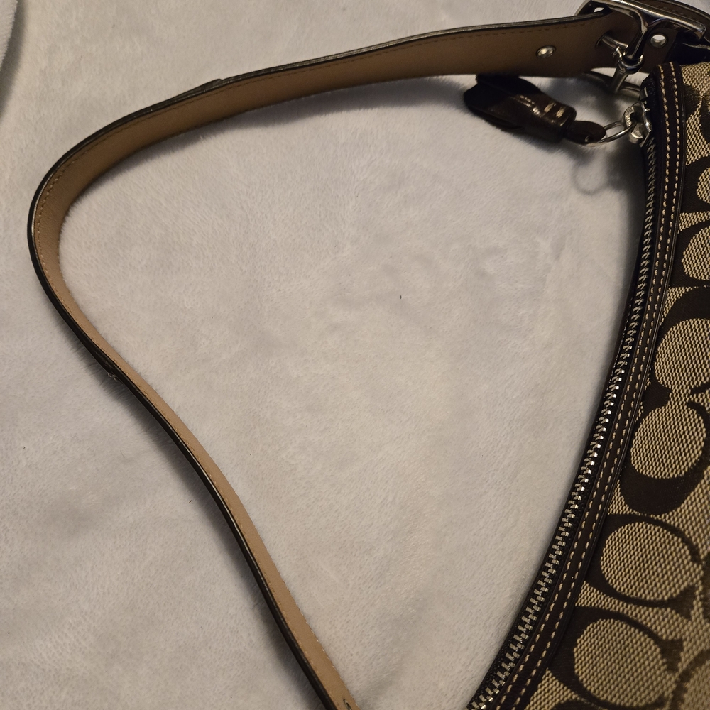Coach Vintage Suede Strip Bagette  Brown and Cream Women's Bag - Picture 11 of 16